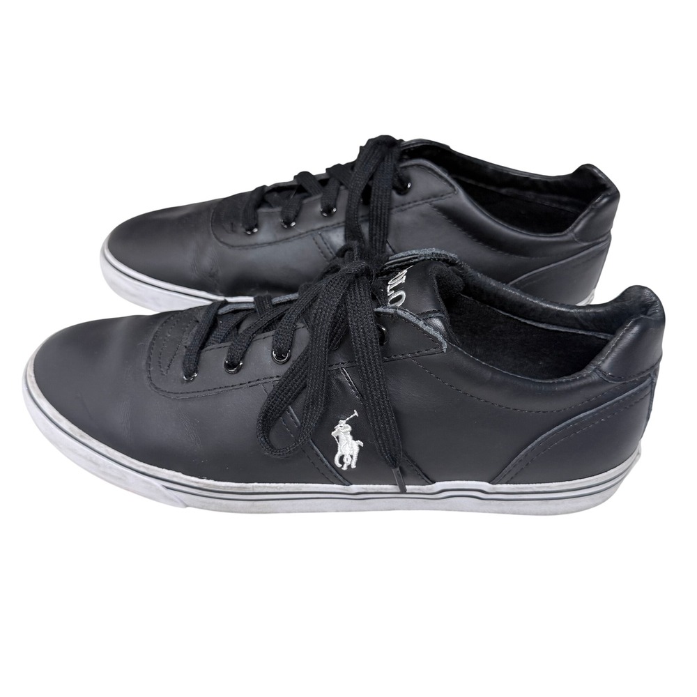 Polo Ralph Lauren Hanford Mens Black Leather Low Top Sneakers 14D 0200001087